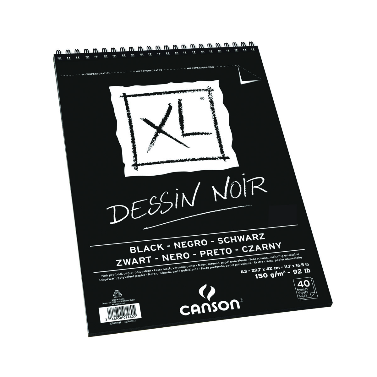 Canson Xl Dessin Noir Blokk Mspiral 150gr Kem 2730